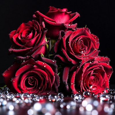 Red Roses with Dewdrops
