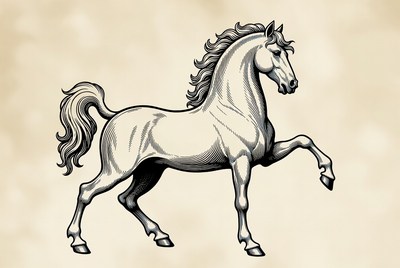 Engraved White Horse Walking
