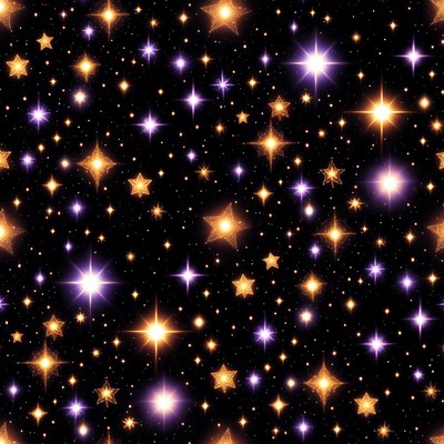 Purple and Gold Stars on Black