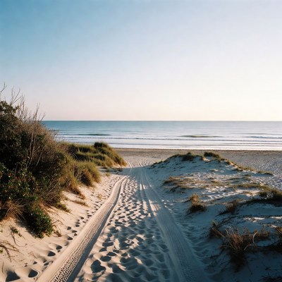 Sandy path through beach dunes to ocean
