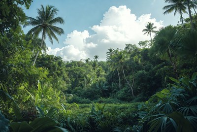Tropical Palm Forest with Blue Sky