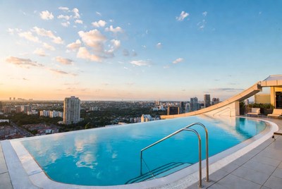 Infinity Pool Over City Skyline