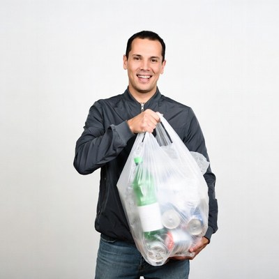 Man holding recycling bag
