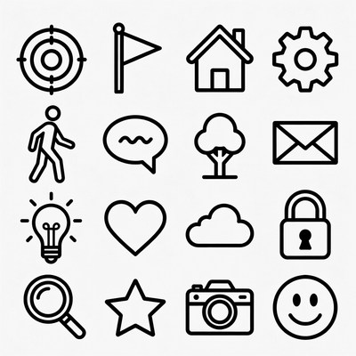 Line Icons Set: Target, House, Gear