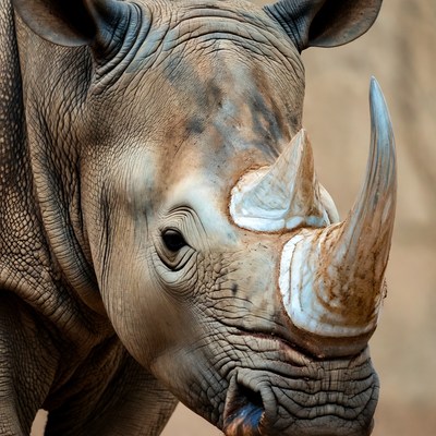 Close-up of white rhinoceros head
