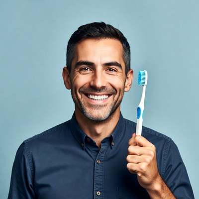 Man smiling holding toothbrush