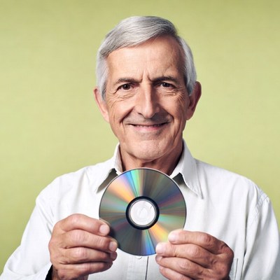 Elderly man holding CD disc