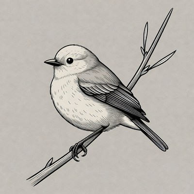 Chickadee perched on branch illustration