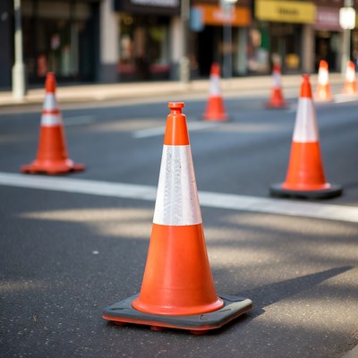 Orange traffic cones on street