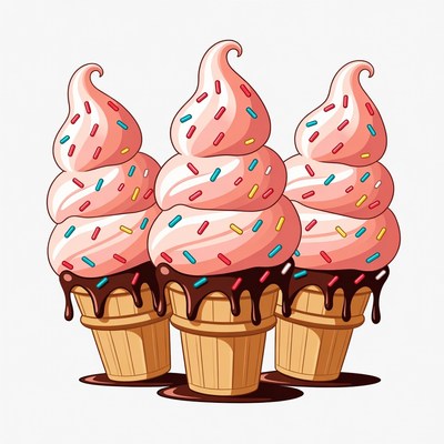 Three Pink Ice Cream Cones