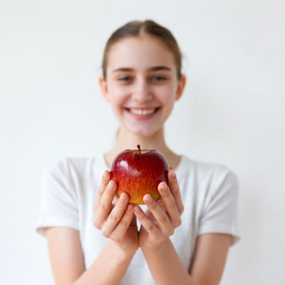 Girl holding red apple