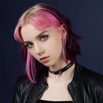 Woman with pink blonde hair and choker