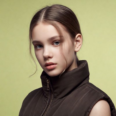 Teen girl in brown vest on green background