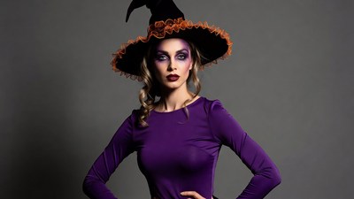 Woman in witch hat costume