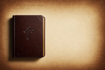 Leather Bible with Cross on Parchment
