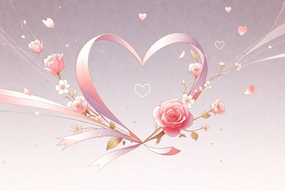 Pink Ribbon Heart with Roses