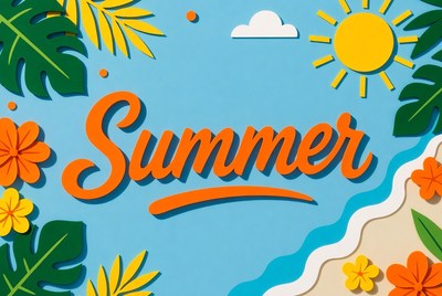 Summer Text with Tropical Beach Elements