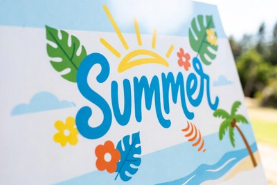 Colorful Summer Sign with Palm Trees