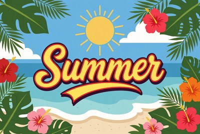 Summer Text with Beach and Palms