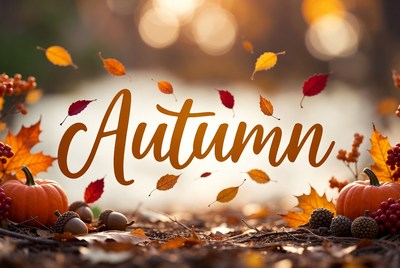 Autumn Text with Falling Leaves