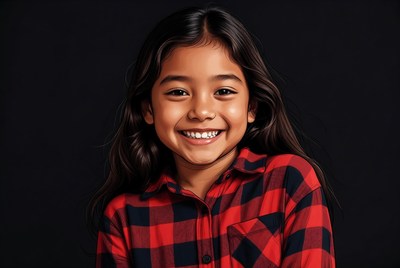 Smiling Asian girl in plaid shirt