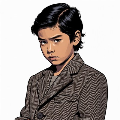Asian boy in tweed jacket
