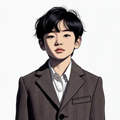 Asian boy in suit illustration