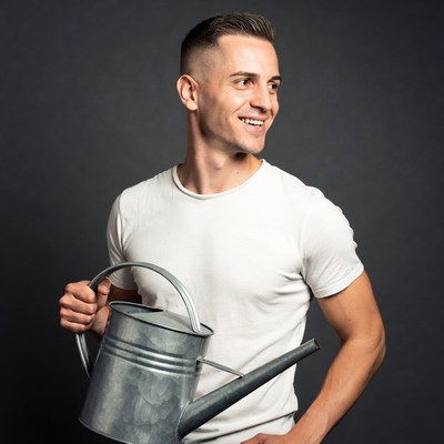 Man holding watering can