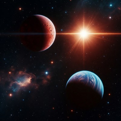 Mars Earth Sun in Space