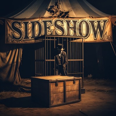 Man in cage at sideshow