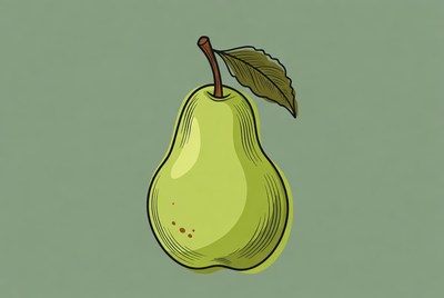 Green pear with leaf illustration