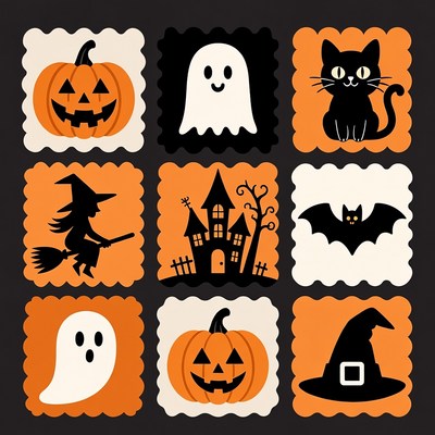 Halloween Icons Grid Clipart