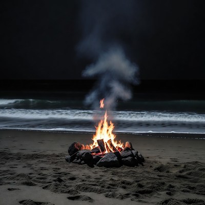 Beach Bonfire at Night