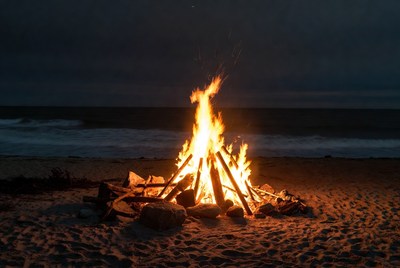 Bonfire on Beach at Night
