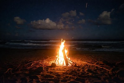 Beach Bonfire at Night