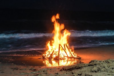 Bonfire on Beach at Night