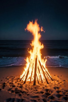 Bonfire on Beach at Night