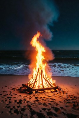 Bonfire on Beach at Night