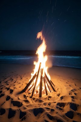 Beach Bonfire at Night