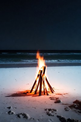 Beach Bonfire at Night