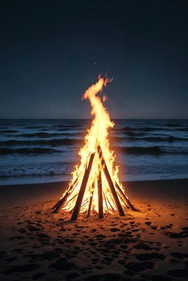 Beach Bonfire at Night