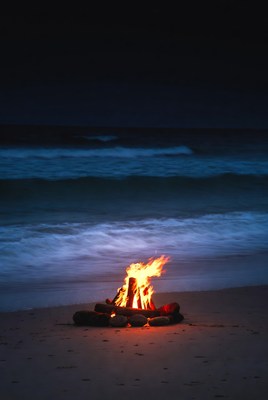 Bonfire on Beach at Night