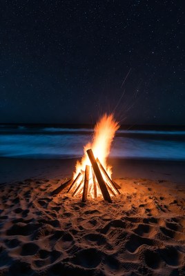 Bonfire on Beach at Night
