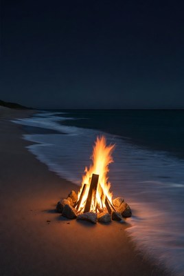 Bonfire on Beach at Night