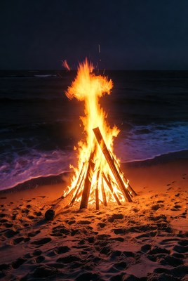 Beach Bonfire at Night