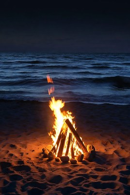 Bonfire on Beach at Night