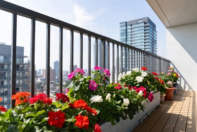 Colorful Flowers on Urban Balcony