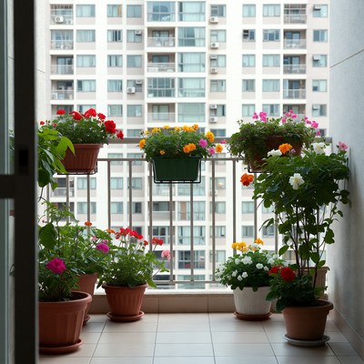 Balcony with Colorful Potted Plants