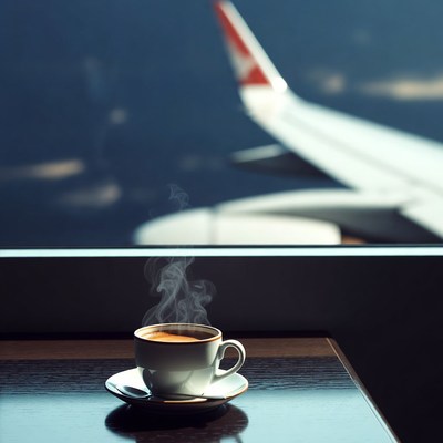 Coffee cup with airplane wing view