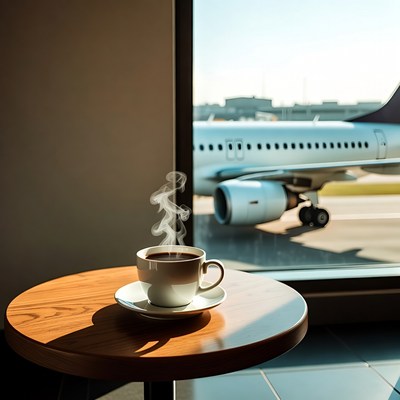 Hot Coffee by Airplane Window